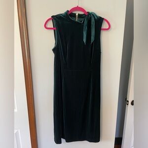 NWT Calvin Klein Green Velvet Bow-Trim Sheath Dress